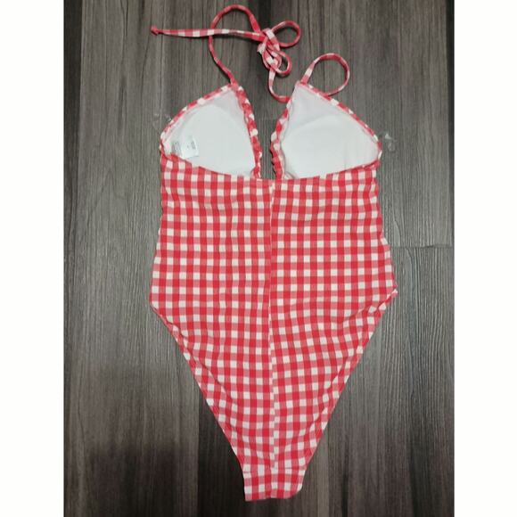 $Red & White gingham swimsuit Wild fable tie up halter style S/M pin-up vintage - Picture 2 of 7